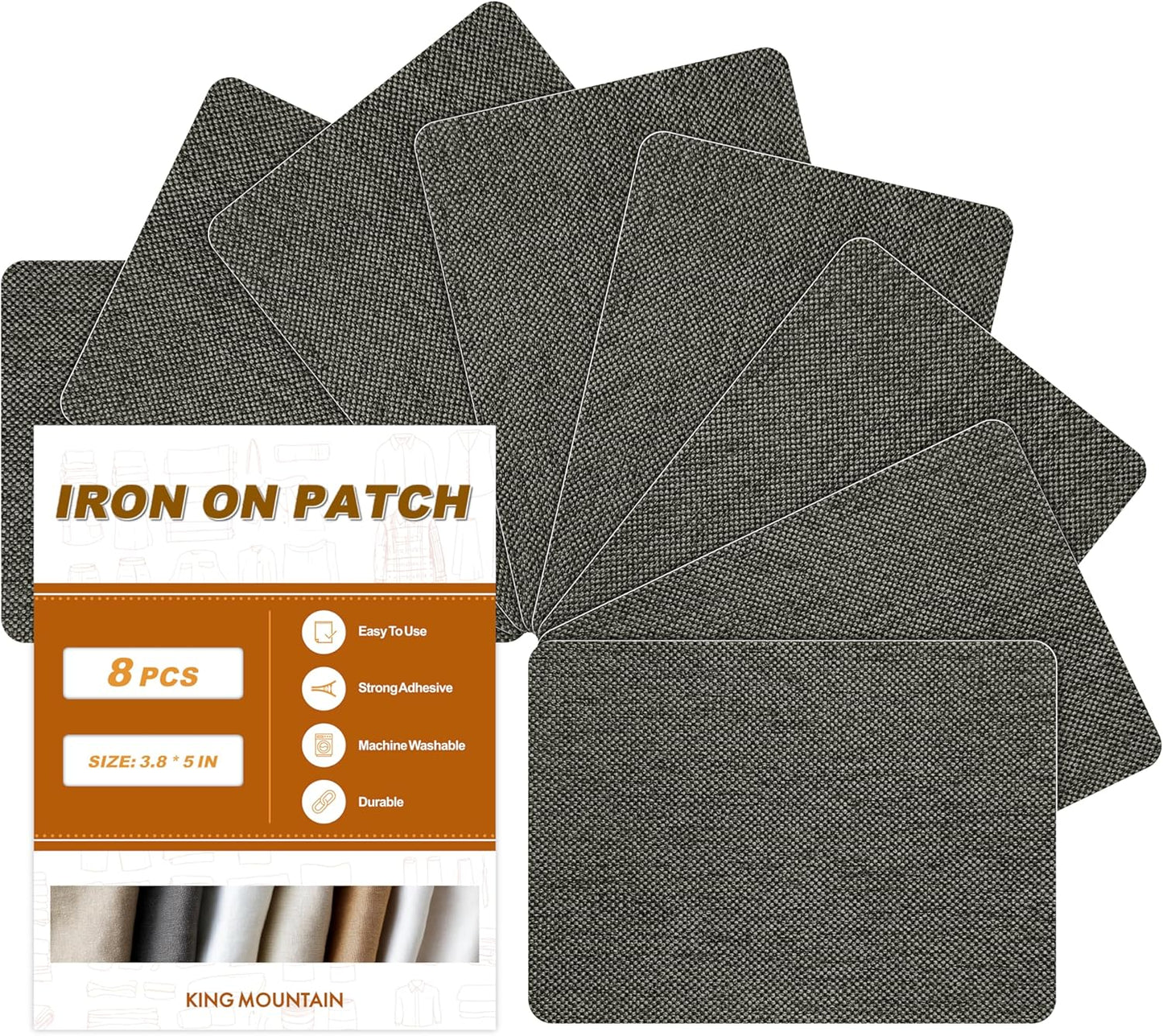 Iron on Patches, 8 Pieces Iron on Linen Patches,Fabric Patches for Couch, Tent, Clothing, Seat, Linen Repair Decorating Kit 3.7" by 4.9" (9.5 cm x 12.5 cm, Dark Grey)