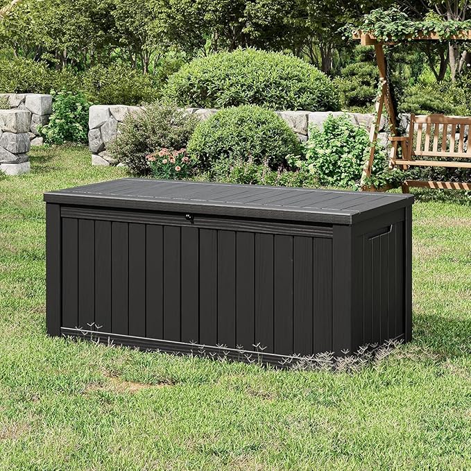 NUNU LAB 120 Gallon Outdoor Storage Box,Resin Large Sturdy Deck Box, Backyard Outside Storage Box Waterproof with Double Wall Panels,Package Delivery Box,Garden Box,Tool Box,Outdoor Hose Storage Bin