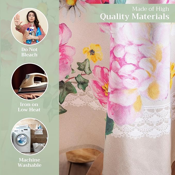 Maison d' Hermine Table Cloth Round Table 100% Cotton 69 Inches Tablecloth Reusable Decorative Everyday Use for Dining Room, Farmhouse, Home, Party, Festive & Wedding Spring Summer - Pivoine