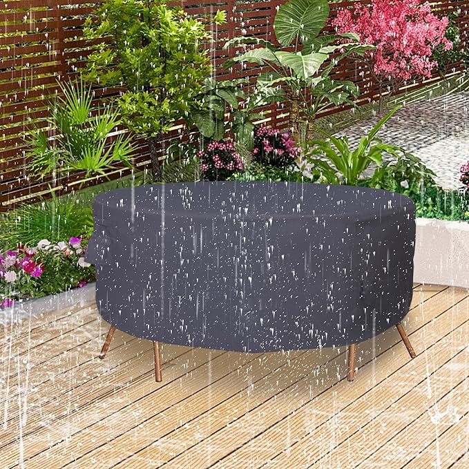 Round Patio Furniture Cover, Heavy Duty and Waterproof for Outdoor Furniture covers, Round outdoor table cover, Patio table cover 84"DIA x 27.5"H Black