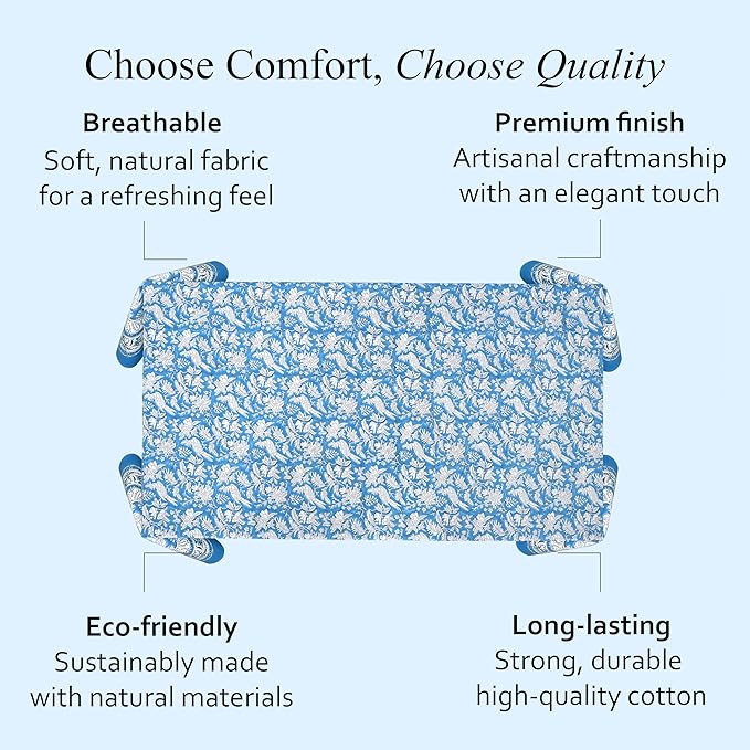 CPC Blue Sapphire 60X60 Inch Square Tablecloth Cotton Indian Block Print Tablecloth Handmade Printed Washable Cotton Table Cloth Spring Summer Weding Table Cover