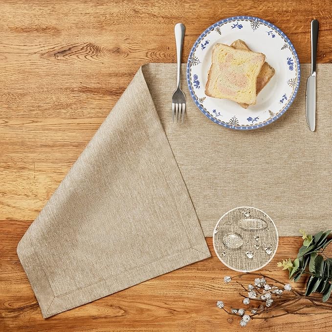 Mebakuk Linen Farmhouse Table Runner Large Burlap Style Soft and Waterproof Decorative Fabric Runner for Outdoor Wedding and Dinner (14 x 60 Inch, Mocha)