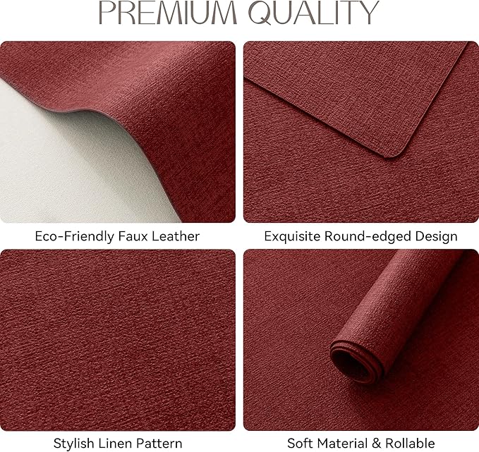 Romanstile Vinyl Placemats Set of 4-12 X 17 Inch - Heat Resistant Place Mats 100% Waterproof Oilproof Wipeable Reversible Faux Leather Table Mats for Kitchen, Dining, Party, Outdoor, Red