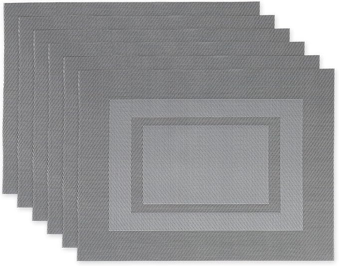 DII PVC Tabletop Collection Woven Indoor/Outdoor, Placemat Set, 13x17.25, Gray, 6 Piece