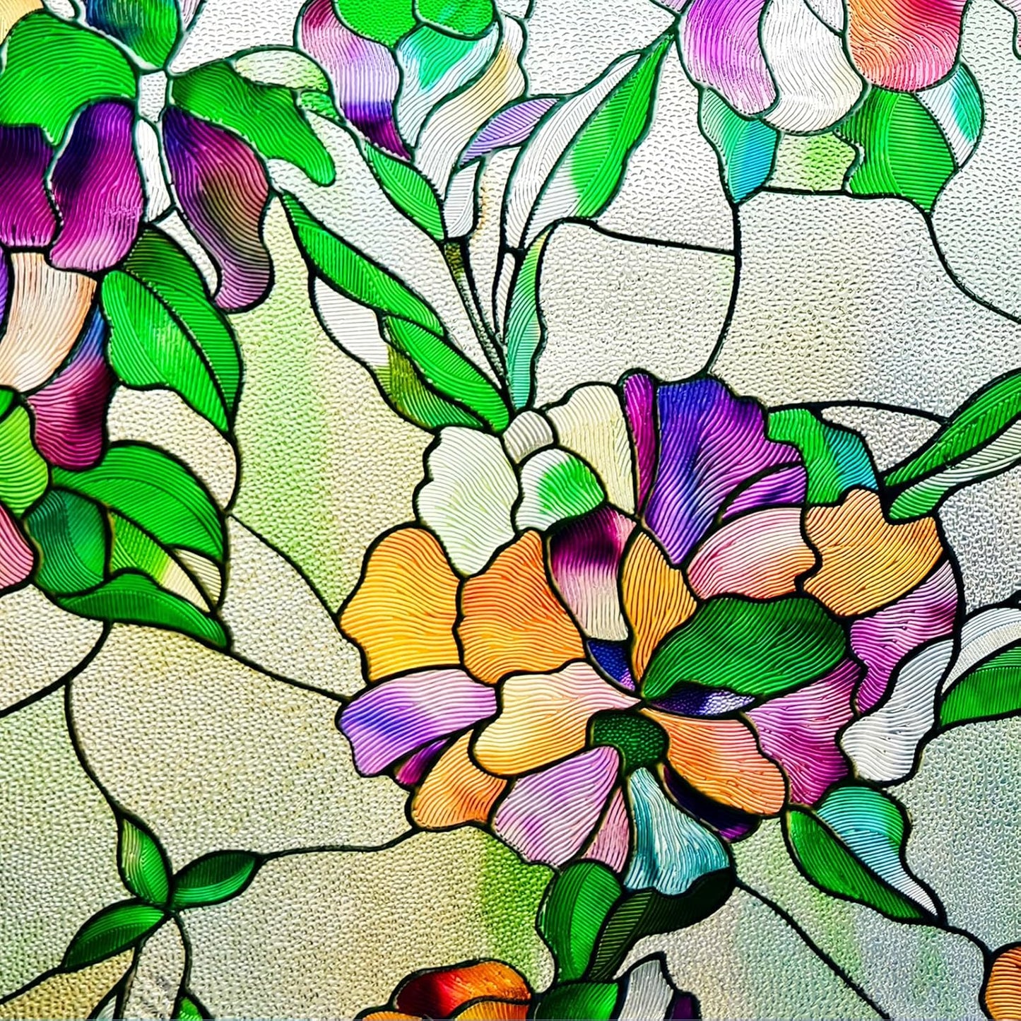 3D Stained Glass Window Film, Decorative Window Privacy Film for Bathroom,Front Door,Home, Sun Blocking Heat Control,Static Cling, Viola Tricolor 23.6inch x 35.4inch