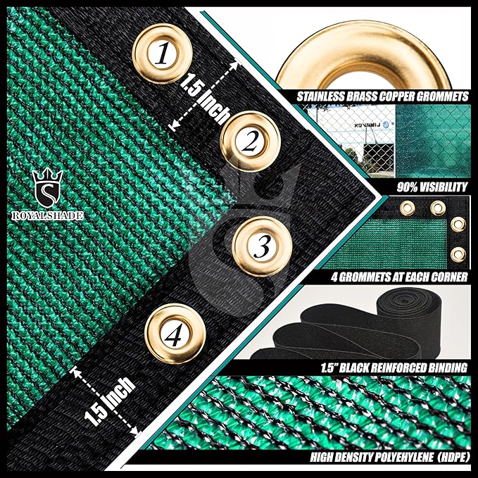 Royal Shade Custom Size 4' x 16' Green Fence Privacy Screen Windscreen Cover Netting Mesh Fabric Cloth - Cable Zip Ties Included (We Make Custom Size)