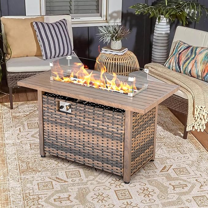 Nuu Garden Tempered Glass Wind Guard for Rectangular Propane Fire Pit Table 29 x 10 x 6 Inch, Durable Flame Guard Shield with Aluminum Alloy Corner Brackets for Outdoor Patio Gas Fire Table