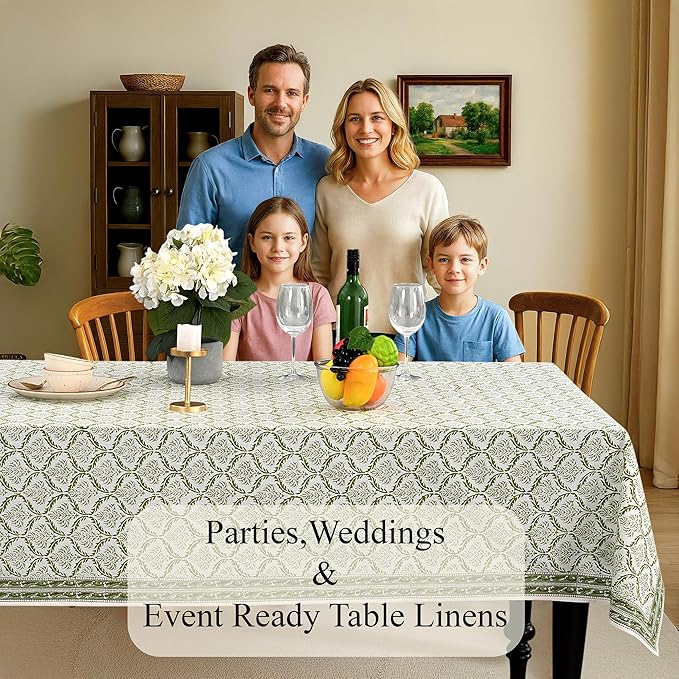 CPC Fern Regal Tablecloth 100% Cotton 70x118 Inch Indian Block Print Rectangle Table Cover, Table Cloth for Gifting in Weddings, Halloween, Fall, Christmas, Thanksgiving