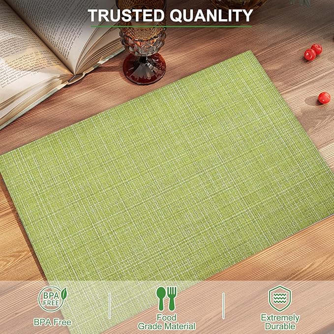 BETEAM Placemats Set of 6, Woven Vinyl Placemat for Dining Table Washable Wipeable Kitchen Place Mats Durable Indoor Outdoor Table Mats