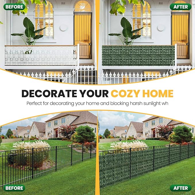 Artificial Ivy Privacy Fence Screen,240X40 in Privacy Fence Panels Balcony Privacy Screen Faux Ivy Hedge Vine Leaf Greenery Backdrop Privacy Screen Outdoor for Patio,Balcony, Garden, Backyard