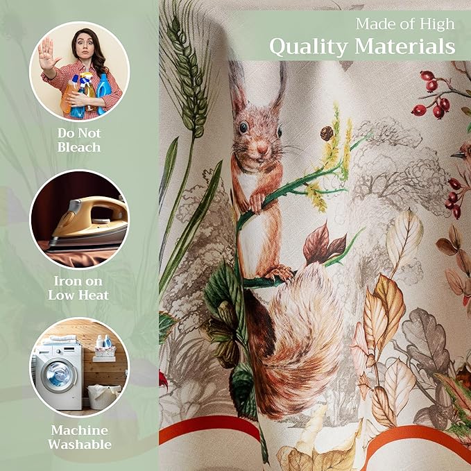 Maison d' Hermine Table Cloth Round Table 100% Cotton 63 Inches Fall Tablecloth Reusable Everyday Use for Thanksgiving Christmas Decorations Dining Farmhouse Party (Recolte)