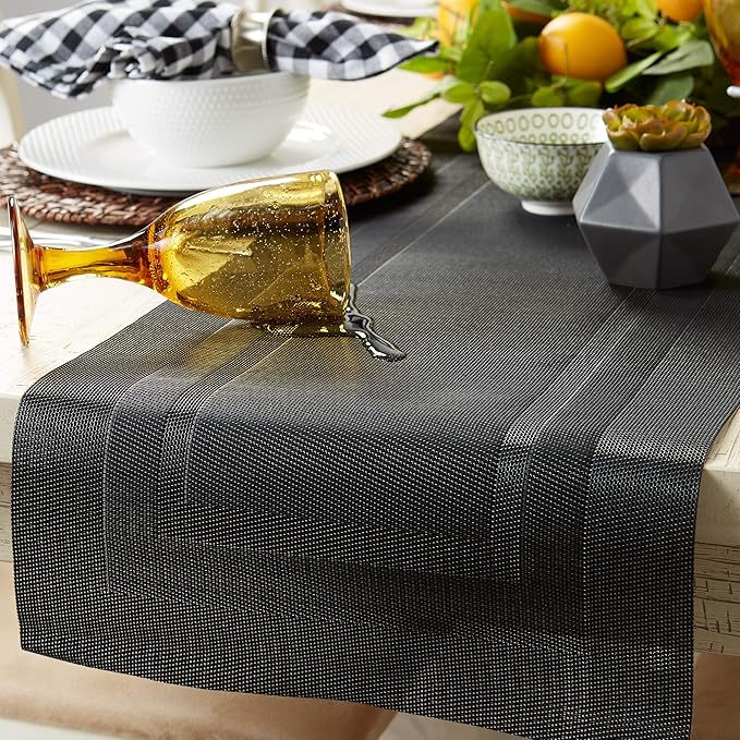 DII PVC Tabletop Collection Woven Indoor/Outdoor, Table Runner, 14x72, Black