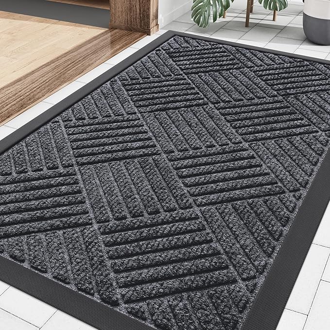 Smiry Front Door Mat Outside Entrance, Heavy Duty Outdoor Indoor Natural Rubber Doormat, Non Slip, Trap Dirt and Moisture, Easy Clean, Low Profile Patio Porch Entryway Mat, 29.5x17, Dark Grey