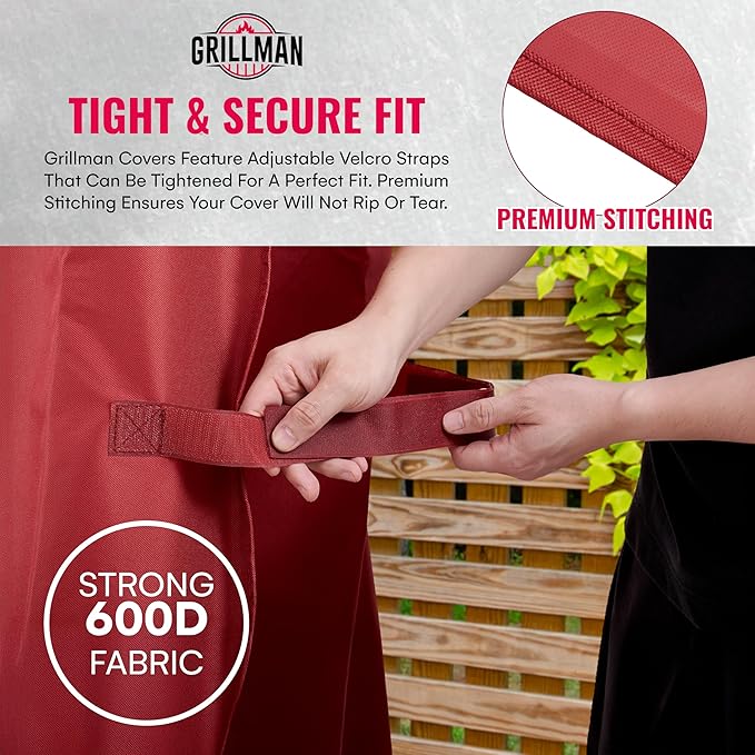 Grill Cover by Grillman, Red, 64 Inch, BBQ Outdoor Grill Covers, Charcoal & Gas Grills, Waterproof, Rip-Proof, Weather-Resistant, Anti-UV, Barbecue Cover for Weber, Genesis, Charbroil, Nexgrill, etc