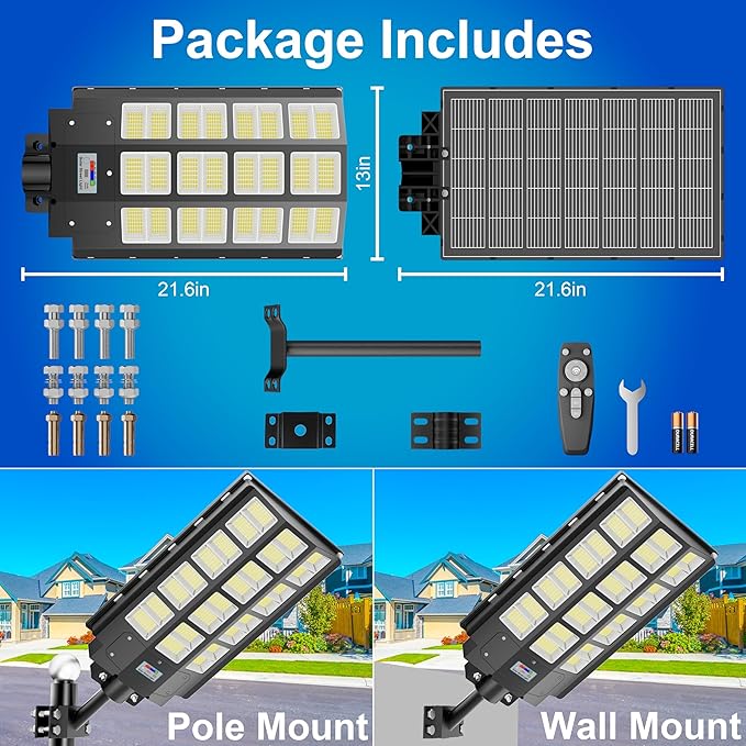 loyoele 9000W Solar Parking Lot Lights 360000LM 7000K LED Solar Street Lights Outdoor Waterproof Dusk to Dawn Street Lights Solar Powered,with Motion Sensor,Yard