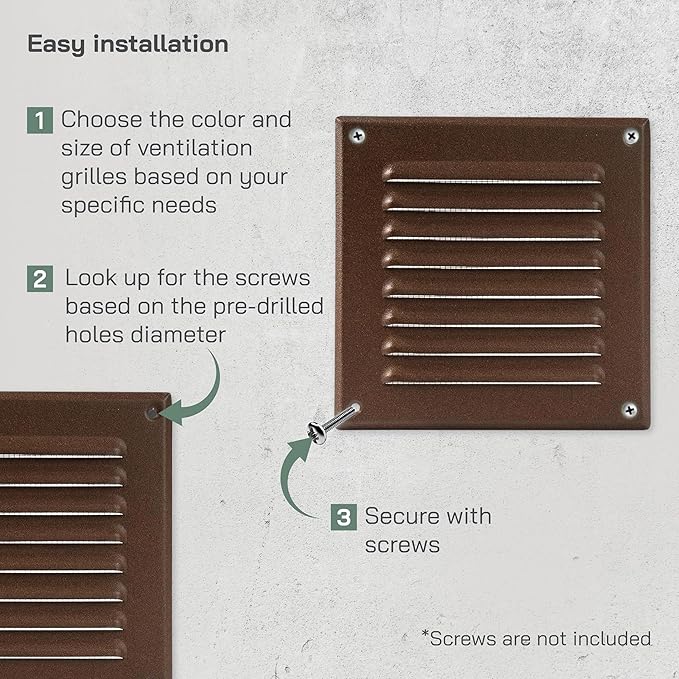 Vent Systems - 5 x 5 Inch (Inner) Pack of 2 Brown Metal Square Soffit Air Vent Grille Cover, Register Vent Deflector Louver Built-in Mesh HVAC for Bathroom Home Office Kitchen 6.5" x 6.5" (Outer)