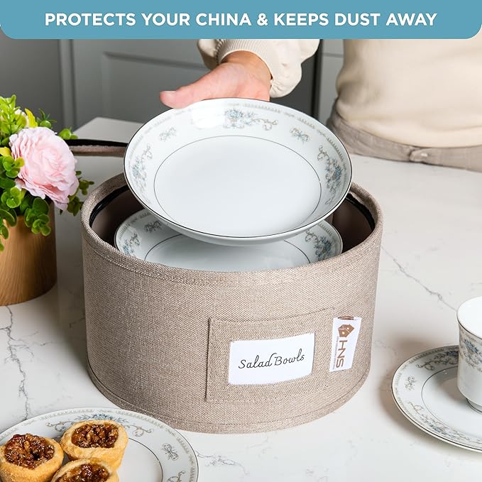 China Storage Hard Shell Containers 8-Piece Set Moving Boxes for Dinnerware, Glasses, Plates, Mugs and Saucers Sturdy Dish Organizer with Dividers for Seasonal Storage - Service for 12 - Brown