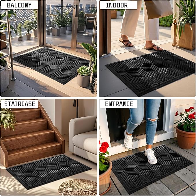 Yimobra Door Mats Outdoor 29.5x17, All-Season Waterproof Outdoor Mats for Front Door Entrance with Drainage Holes, Heavy Duty Non-Slip Doormat for Garage Patio Entryway Indoor, Black