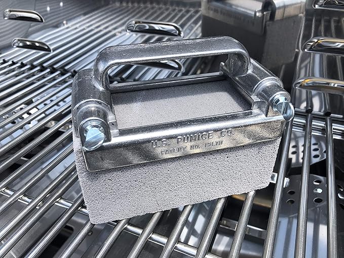Grillmaster Grill Stone Cleaning Brick Holder by US Pumice, Aluminum, Reusable, Adjustable Clamps, Fits Multiple Sizes, Avoid Burnt Hands