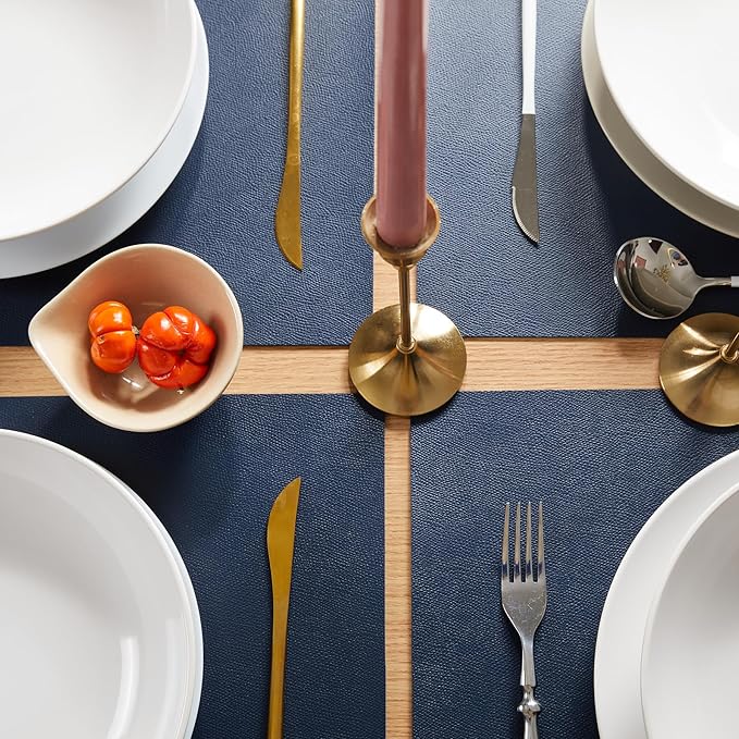 DOLOPL Placemats Set of 6, Wipeable Faux Leather Heat Resistant Place Mats - Anti Slip Table Place Mats, Washable Outdoor Tablemats for Kitchen Dining Room Table Decorations, Navy Blue