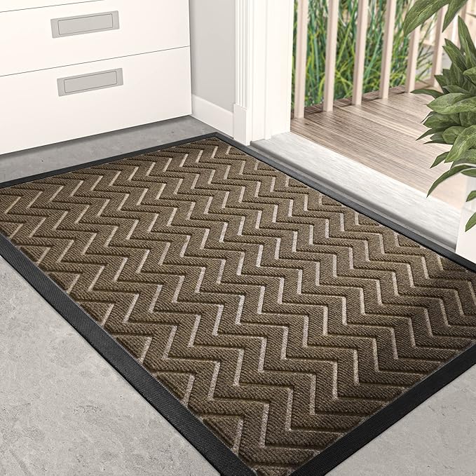 DEXI Front Door Mat Outside Entrance, 17x29 Rubber Entry Doormat Heavy Duty, Welcome Mats Non Slip for Inside House Floor Entryway Back Doors Exterior Patio, Chevron Brown