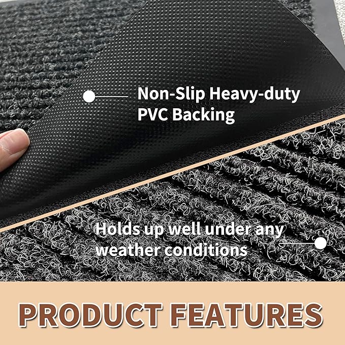 Front Door Mat Outdoor, Non-Slip and Heavy Duty Welcome Mat, Low Profile Easy Clean Indoor Outdoor Doormat for Patio Entryway with Durable PVC Backing. (Black and White 29.5"x17")