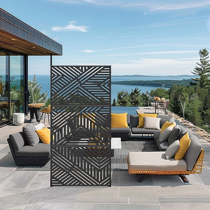 Casaphoria Metal Privacy Screen Outdoor, 72" H x 35" W Freestanding Decorative Privacy Screen for Patio Deck Balcony Garden with Stable Base, Ivan Black