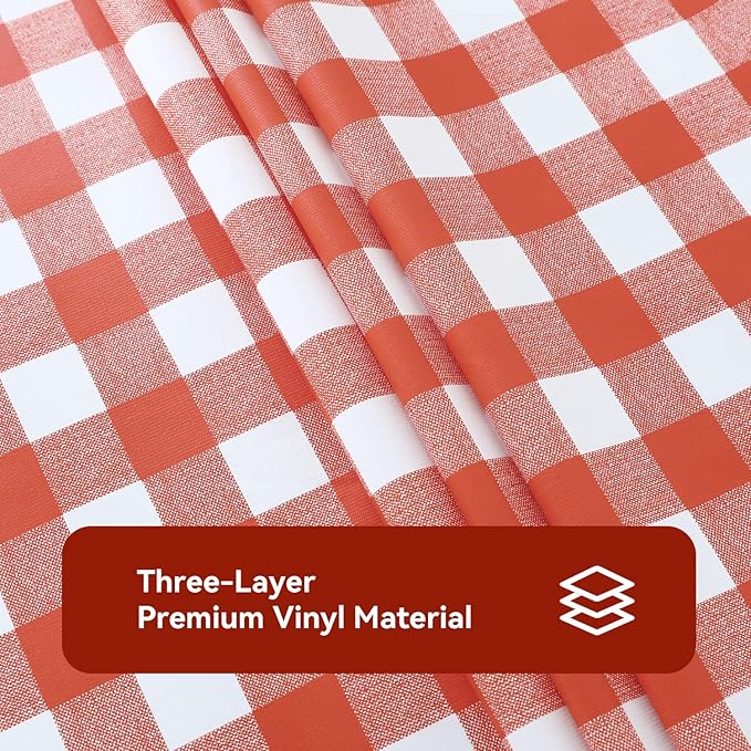 Romanstile Square Vinyl Tablecloth, 100% Waterproof Buffalo Gingham Plastic Table Cloth, Heavy Duty Wipeable Checkered Table Covers for Outdoor, Camping, Picnic, Patio - 60 x 60, Red and White