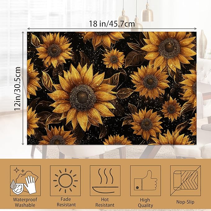 Placemats12x18 Inch,Sunflowers Placemats,Kitchen Dining Coffee Table Mats Set of 6 for Home Indoor Outdoor Party