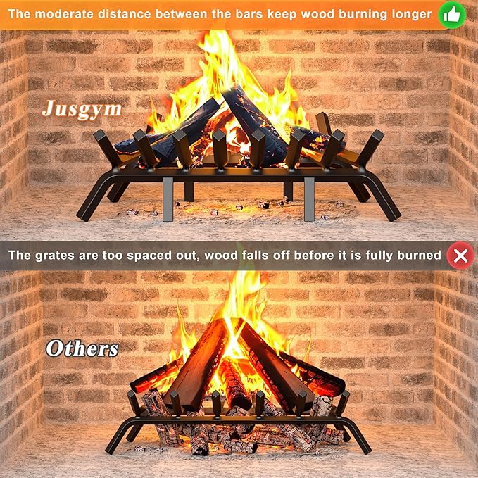 Fireplace Grate 30 Inch with 8 Support Legs, Solid Steel Heavy Duty Fireplace Log Holder with Fire Log Tongs & Fire Poker, Fireplace Log Grate for Indoor Fireplace and Outdoor In-ground Firepit