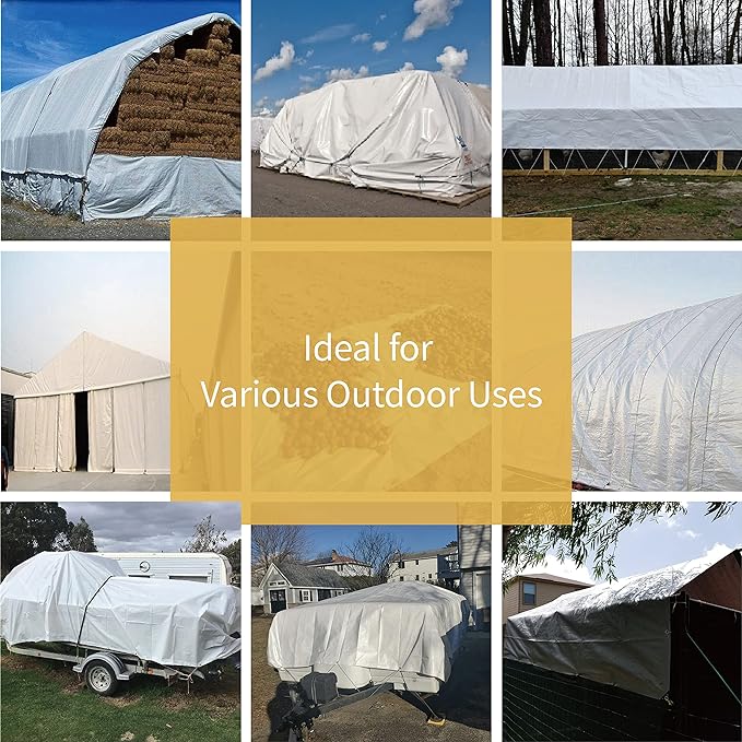 GUARD SHIELD Heavy Duty Tarp 12x12 Feet White Multi Purpose Thick Waterproof Poly Tarp Cover 10mil