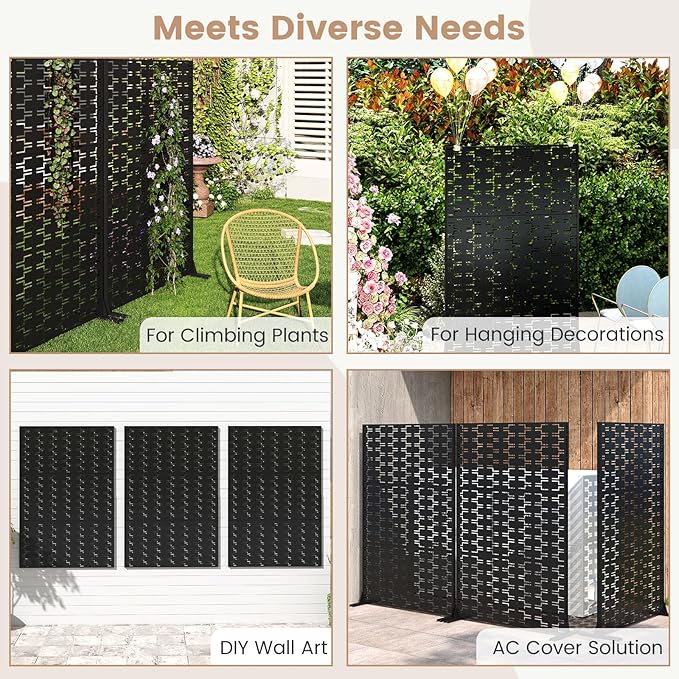 Giantex 2 Panels Metal Privacy Screen, 72''H x 48''W Powder-Coated Decorative Outdoor Fence Panel, Wall Divider for Room Separation, Freestanding Patio Divider for Balcony & Yard (Brick Pattern)