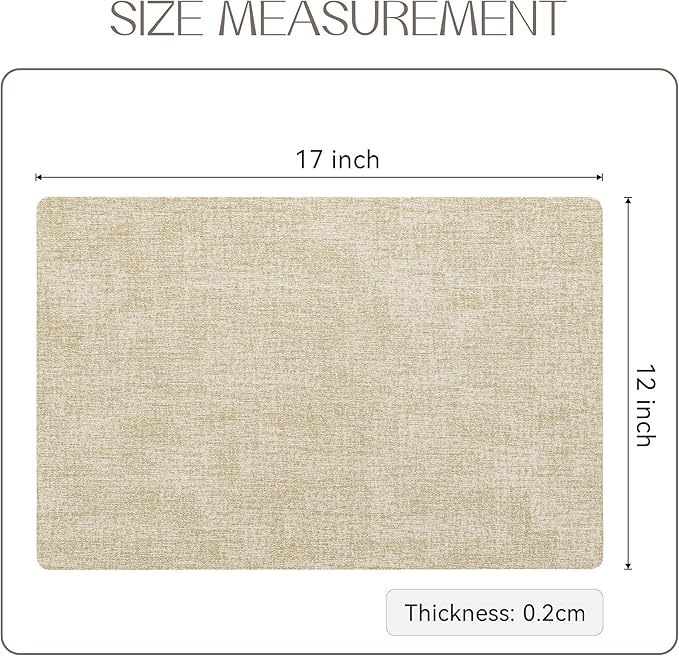 Romanstile Vinyl Placemats Set of 8-12 X 17 Inch - Heat Resistant Place Mats 100% Waterproof Oilproof Wipeable Reversible Faux Leather Table Mats for Kitchen, Dining, Party, Outdoor, Beige