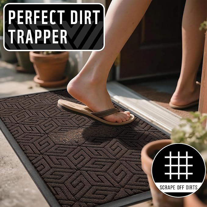 Yimobra Large Door Mat 36x24, All-Weather Waterproof Outdoor Mats for Front Door, Non Slip Rubber Doormat for Patio Proch Outside Entryway Indoor, Brown