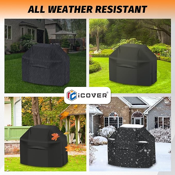 iCOVER Grill Cover 82 Inch, BBQ Grill Cover for Outdoor Grill, 600D Heavy-Duty Waterproof BBQ Cover, Large Barbecue Gas Grill Covers for Weber, Charbroil, Brinkmann, Nexgrill and More, Black