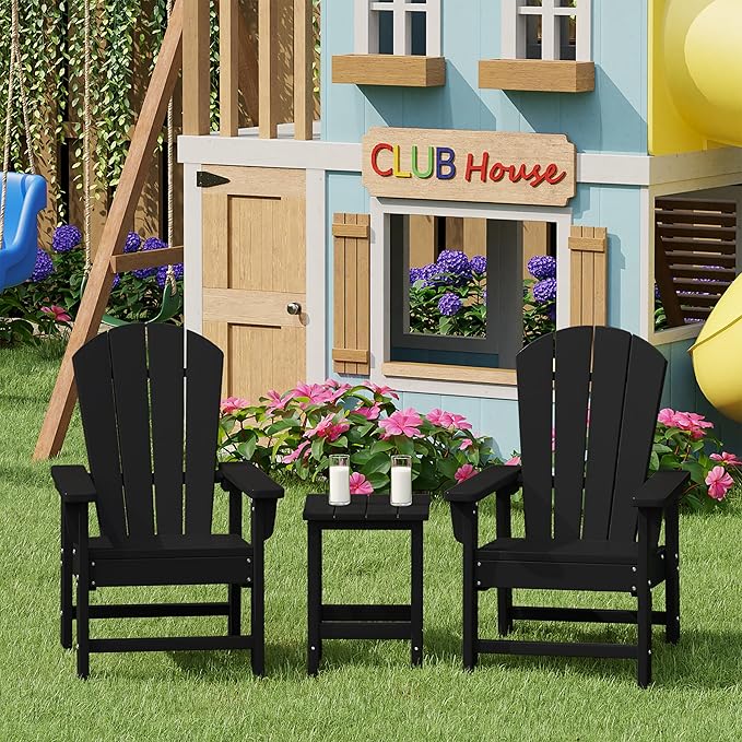 Costaelm Kids Outdoor Side Table, Small Patio HDPE Adirondack Square Table, Porch End Table for Outside Pool Garden, Black