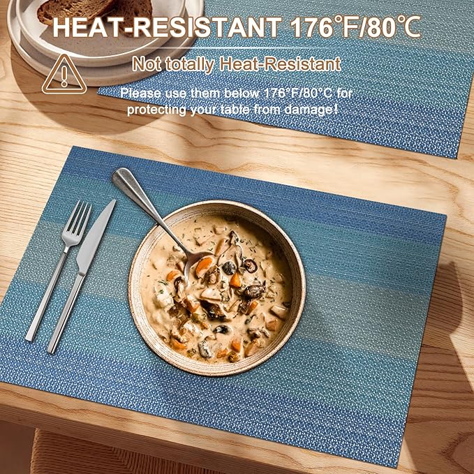 BETEAM Placemats Set of 12, Woven Vinyl Placemat for Dining Table Washable Wipeable Kitchen Place Mats Durable Indoor Outdoor Table Mats
