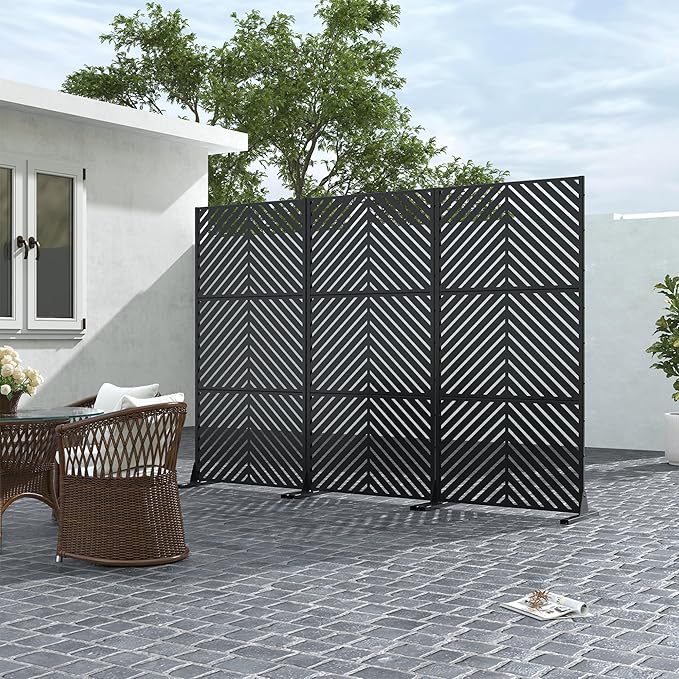 Casaphoria Metal Privacy Screen Outdoor, 72" H x 35" W Freestanding Decorative Privacy Screen for Patio Deck Balcony Garden with Stable Base, Black-Parallel