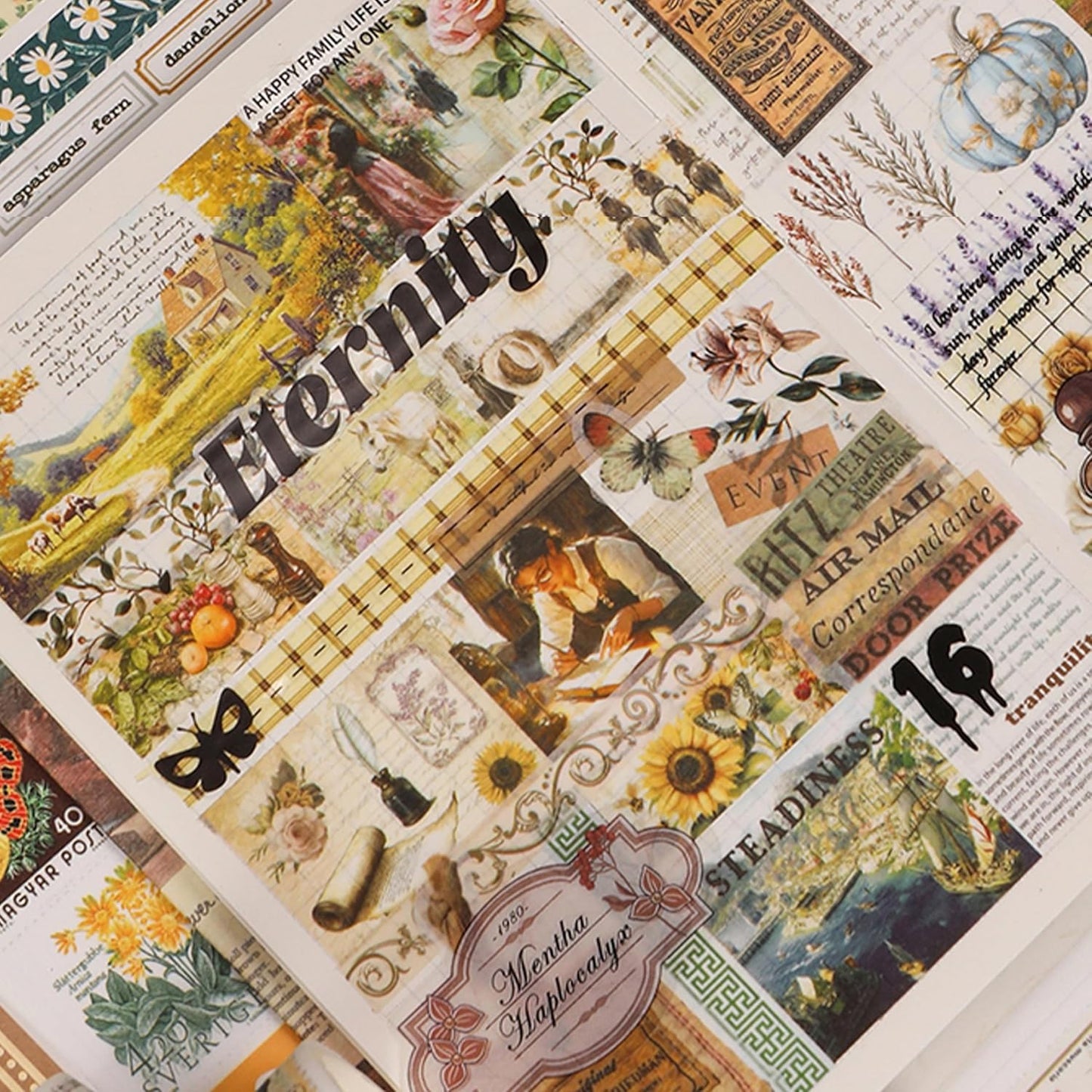 Vintage Washi Tape Set - 24 Rolls Arts Adhesive Tapes Assorted Retro Decorative Masking Tape Sets for Craft, Kids, Scrapbook, DIY, Gift Wrapping (6-Timeless Notes)