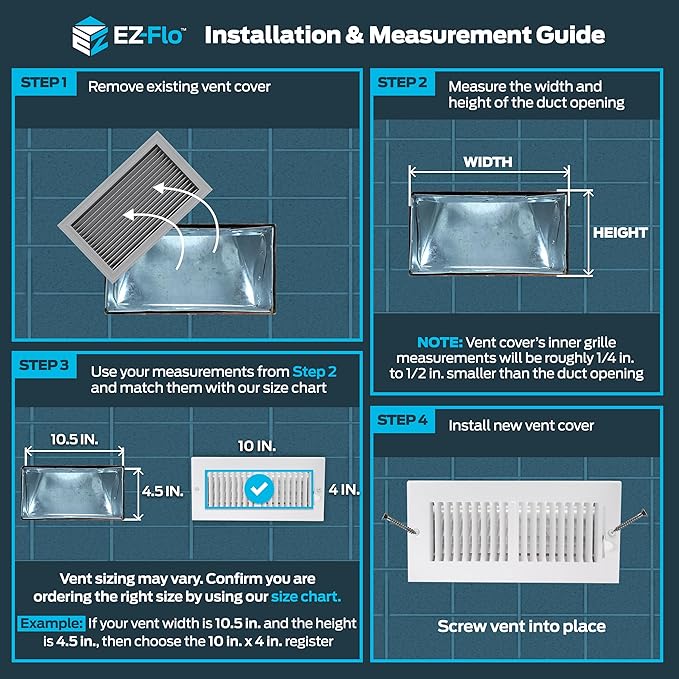 EZ-FLO 10 x 4 Inch (Duct Opening) Air Vent Cover for Wall or Ceiling, Two-Way Ventilation Register, Solid Steel HVAC Register Cover, White, 61609