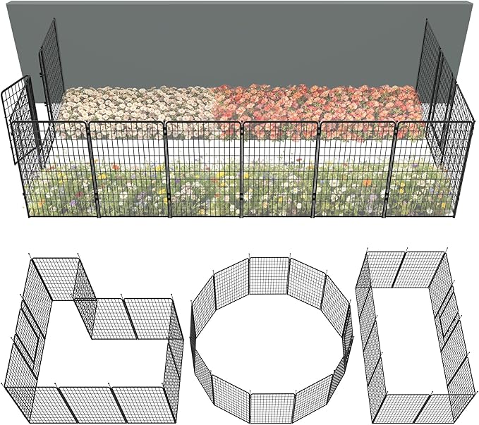FXW Garden Fence Outdoor for The Yard – 50in(H) x 31.3ft(L) Heavy Duty Metal Animal Barrier for Dog and Rabbit, Decorative Dog Fence, 12 Panels, Black
