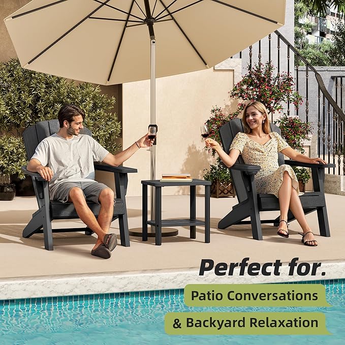 Adirondack Square Outdoor Side Table, 2-Tier Small Outdoor Table for Patio, HDPE End Table for Backyard, Pool, Lawn, Indoor Companion, Easy Maintenance & Weather Resistant(Black)