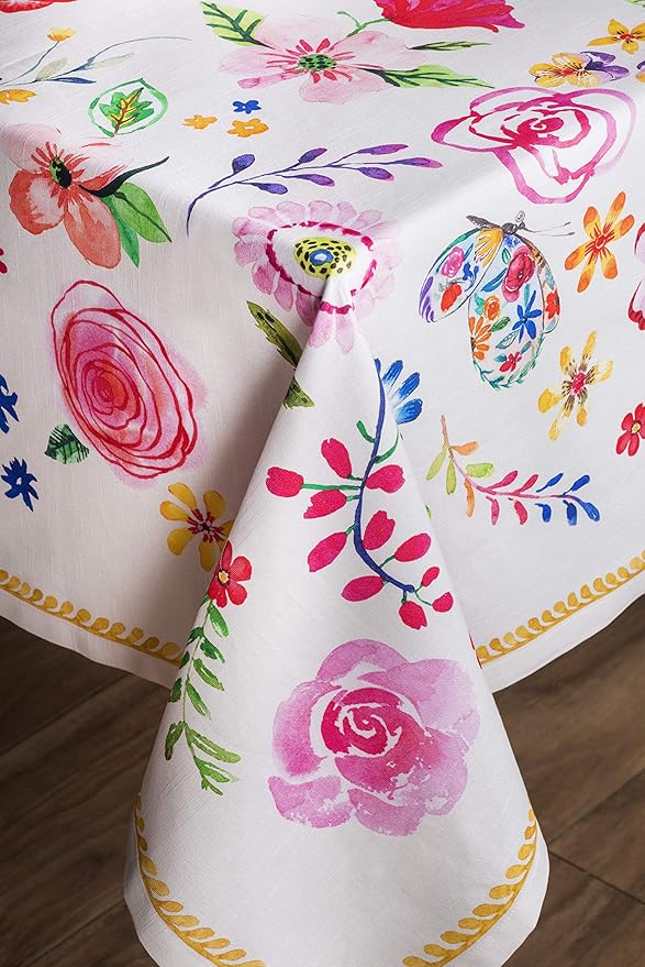 Maison d' Hermine Table Cloth Rectangle Table 100% Cotton 70 x 120 Inches Tablecloth Reusable for Dining Room, Farmhouse, Home, Party, Festive & Wedding Spring Summer - Happy Florals - Sweety