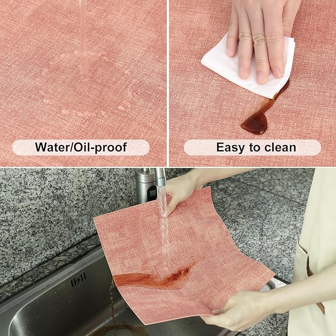 Homaxy Faux Leather Heat Resistant Placemats for Dining Table Set of 6, Waterproof Wipeable Washable PU Table Mats, Easy to Clean Anti-Slip Place Mats, 11.8" x 17", Pink