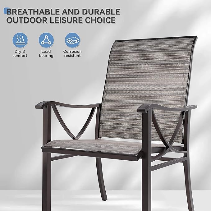Kurapika 7-Piece Patio Dining Set, Outdoor Large Table with Umbrella Hole, 4 Stationary Chairs and 2 Swivel/Rocking Chairs, Patio Furniture Set for Garden, Deck, Porch, Pool All Weather, Brown