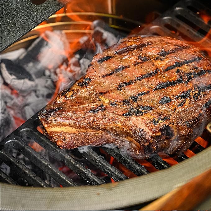 Kamado Joe Durable Half-Moon Cast Iron Cooking Grate with Grill Grate Lifter for Classic Joe 18-inch Charcoal Grill and Smokers in Black, Model KJ-HCICG