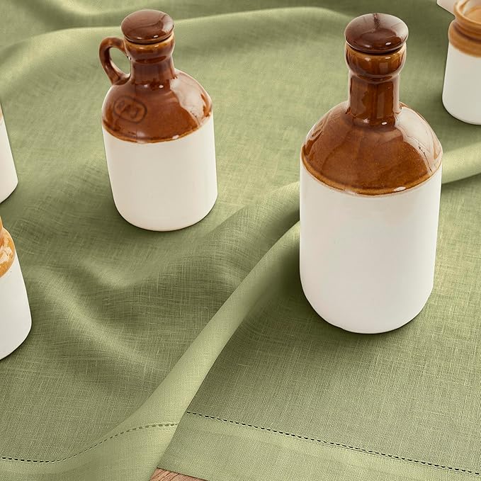 Solino Home Linen Moss Green Table Runner 72 Inches Long - 100% Pure Linen Hemstitch Table Runner 14 x 72 Inch for Dresser, Dining, Winter, Spring, Easter, St Patricks Day - Classic Hemstitch
