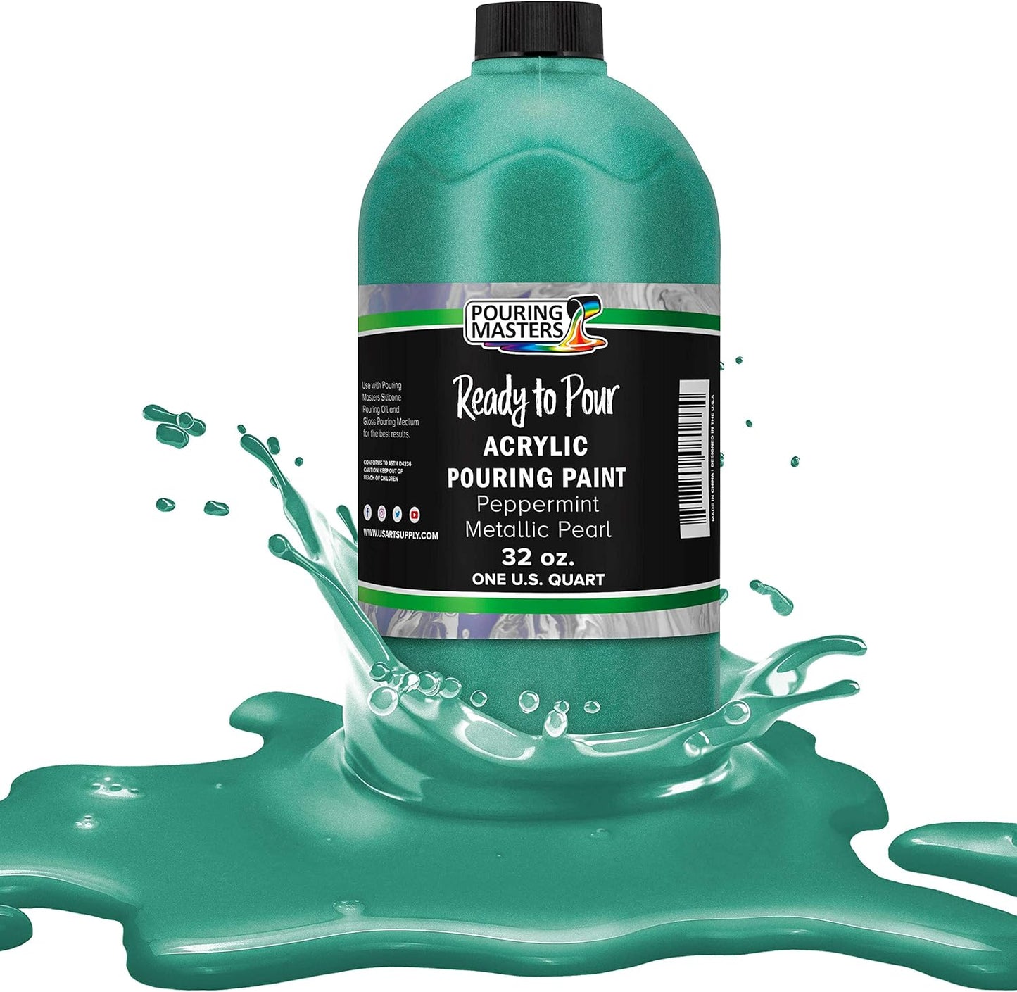 Pouring Masters Peppermint Metallic Pearl Ready to Pour Acrylic Pouring Paint - Premium 32-Ounce Pre-Mixed Fluid Acrylic Paint - Fluid Art Supplies for Canvas, Wood, Paper, Tile & Rocks