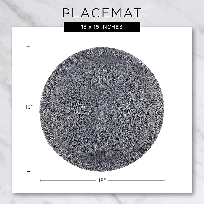 DII PVC Tabletop Collection Woven Indoor/Outdoor, Round Placemat Set, 13.75", Nautical Blue, 6 Piece