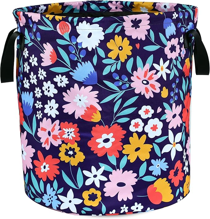 Folk Floral Art Laundry Basket Beautiful Flowers Foldable Oxford Cloth Funny Tote Bag Laundry Hamper Clothes Storage Bucket Organizer For Bathroom/Laundry Storage/Bedroom 17.7x13.7 Inch